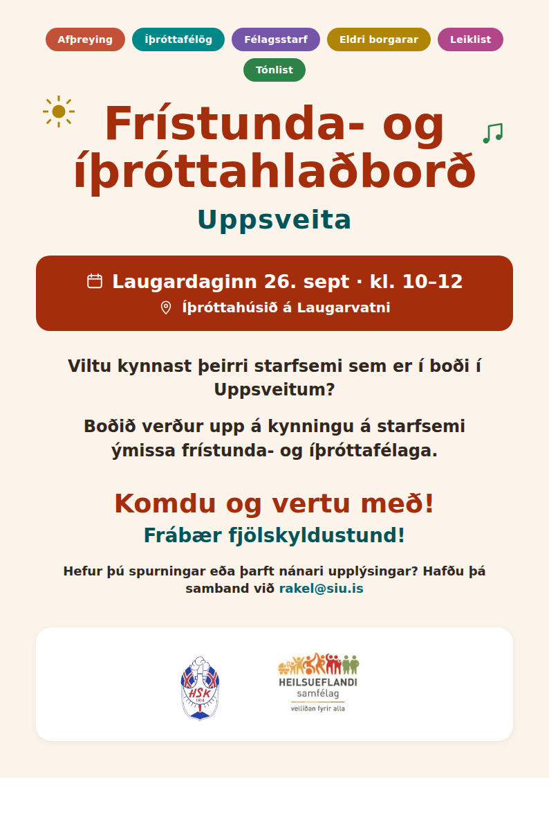 Frístunda- og íþróttahlaðborð Uppsveita 26. sept. kl. 10-12