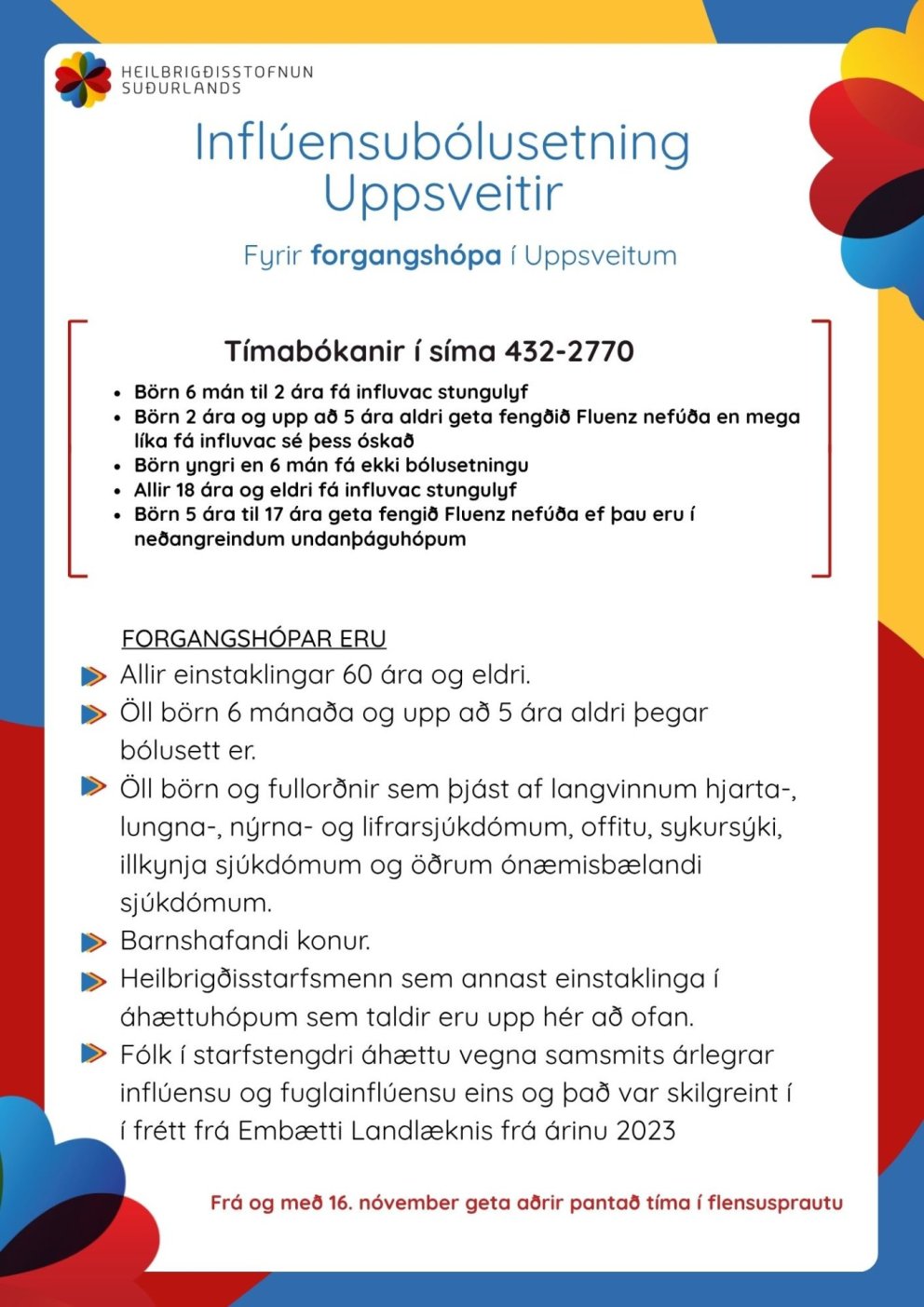 Inflúensubólusetning í Uppsveitum