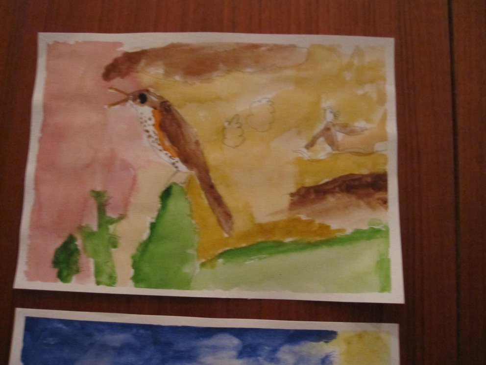 Fallegur fugl sem er handverk nemanda - vatnslitamynd