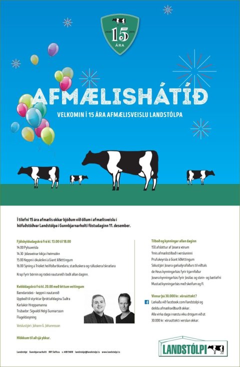 Landstólpi fjölskylduhátíð 11. desember kl 14 og kvölddagskrá kl. 20