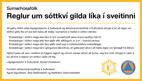 Reglur um sóttkví gilda líka í sveitinni!